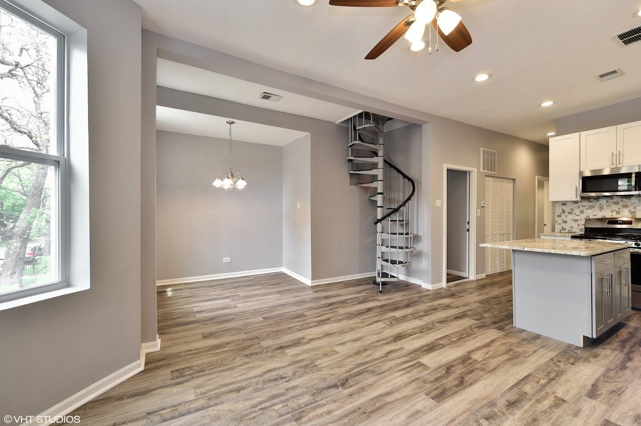 Finished apartment with new flooring and kitchen